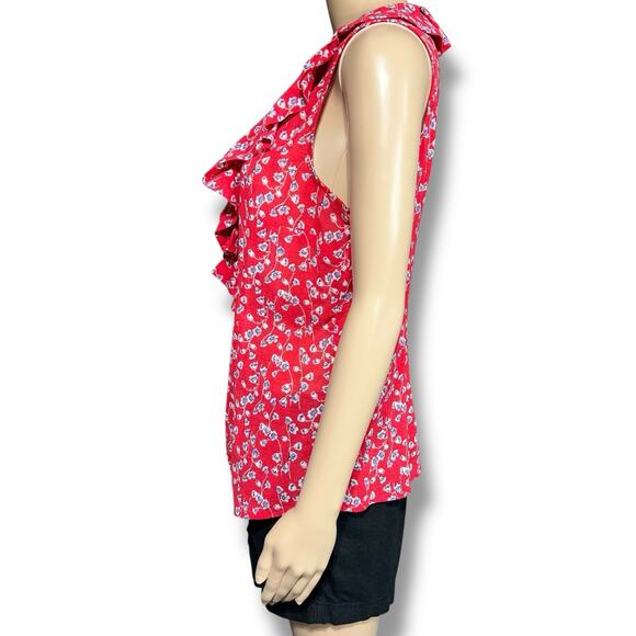 Edme & Esyllte Anthropologie Floral Ruffle Blouse Top Button Down V Neck Red 12 - Picture 5 of 10